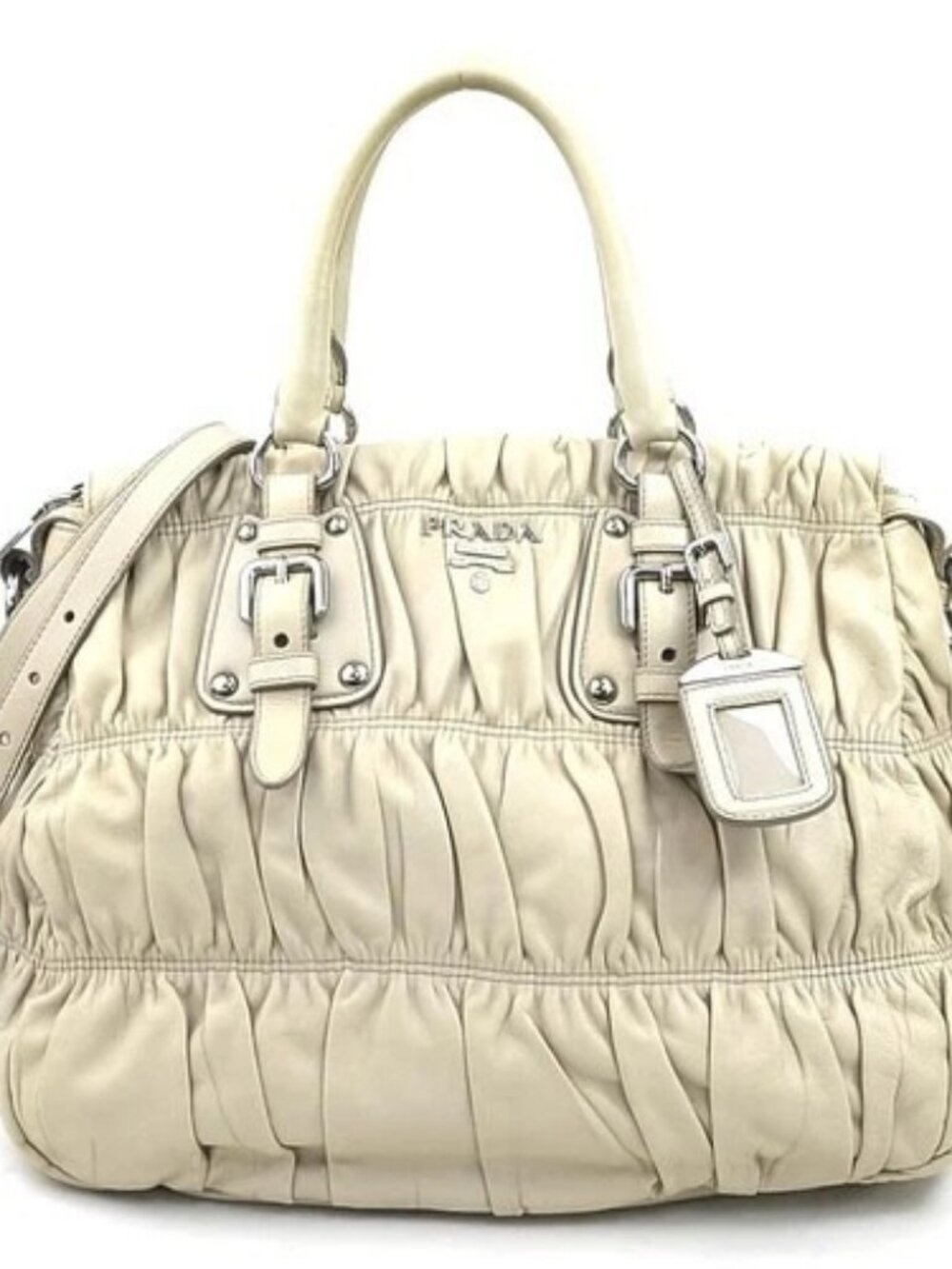 Auth PRADA Handbag Shoulder Bag Beige Leather - h31261g